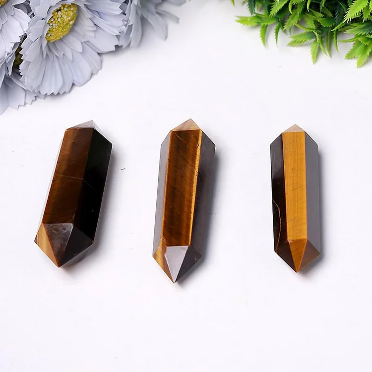 Natural High Quality Tiger Eye Stone Quartz Crystal Double Point DT Wand