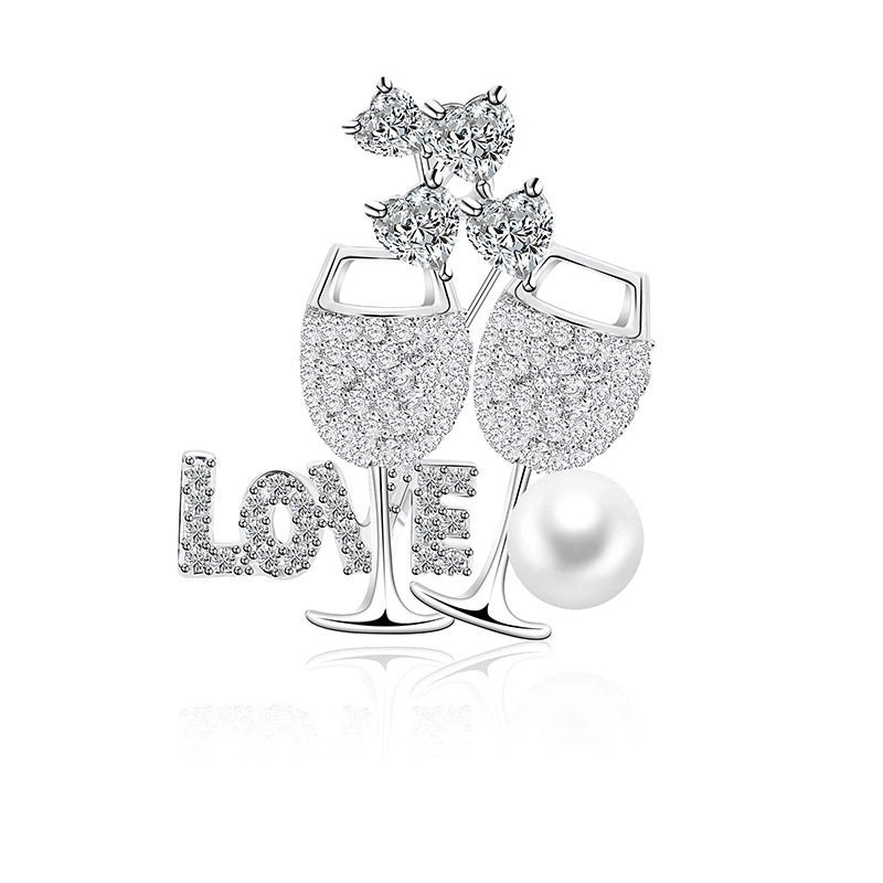 Minimalist Pin Wine Glass Copper Inlay Zircon Women’s Brooches