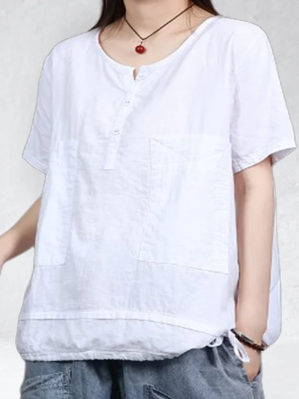 Comfy 1/2 Buttons Round Neck Tee