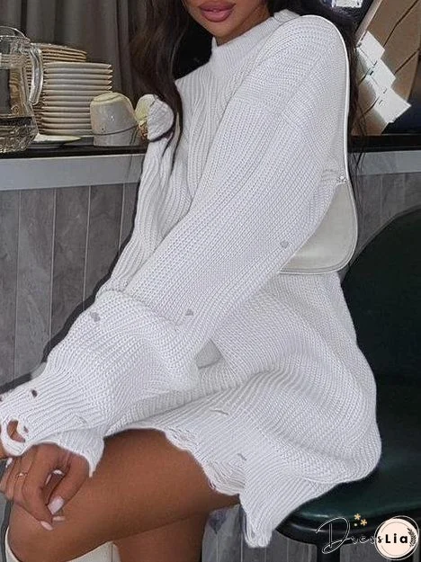 Sweaters Loose Hole Round Neck Pullover Long Sleeve Sweater for Women