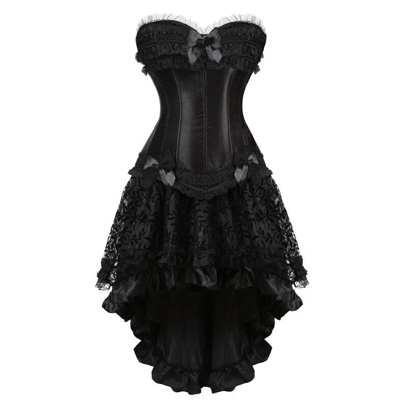 Sapubonva burlesque corset and skirt set lace corset dress Gothic gowns corsets and bustiers party plus size vintage sexy black