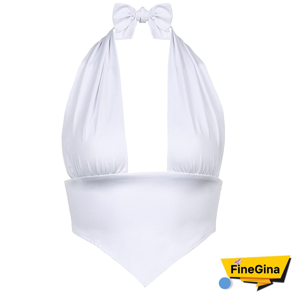 Vintage Lace-Up Backless Y2K Halter Tops V-Neck Sexy Solid Harajuku Corset Tees Streetwear Fashion Camisole 2000S Cuteandpsycho