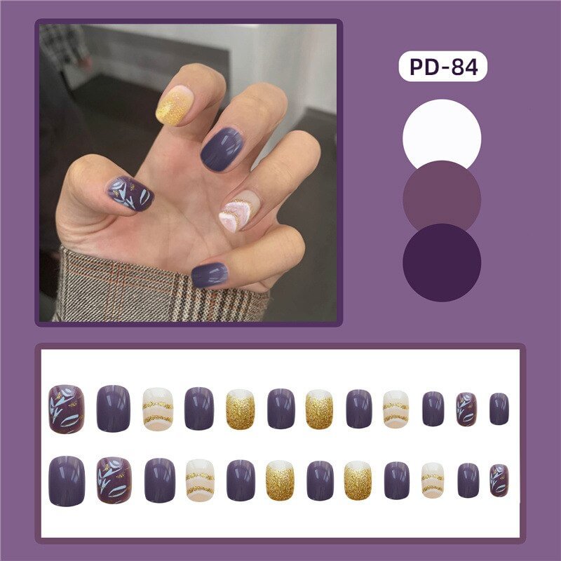 Agreedl Round Square False Nails with Ink Smudge Pattern Design Ballerina Manicure Patches Press On Nails Full Cover Nail Tips