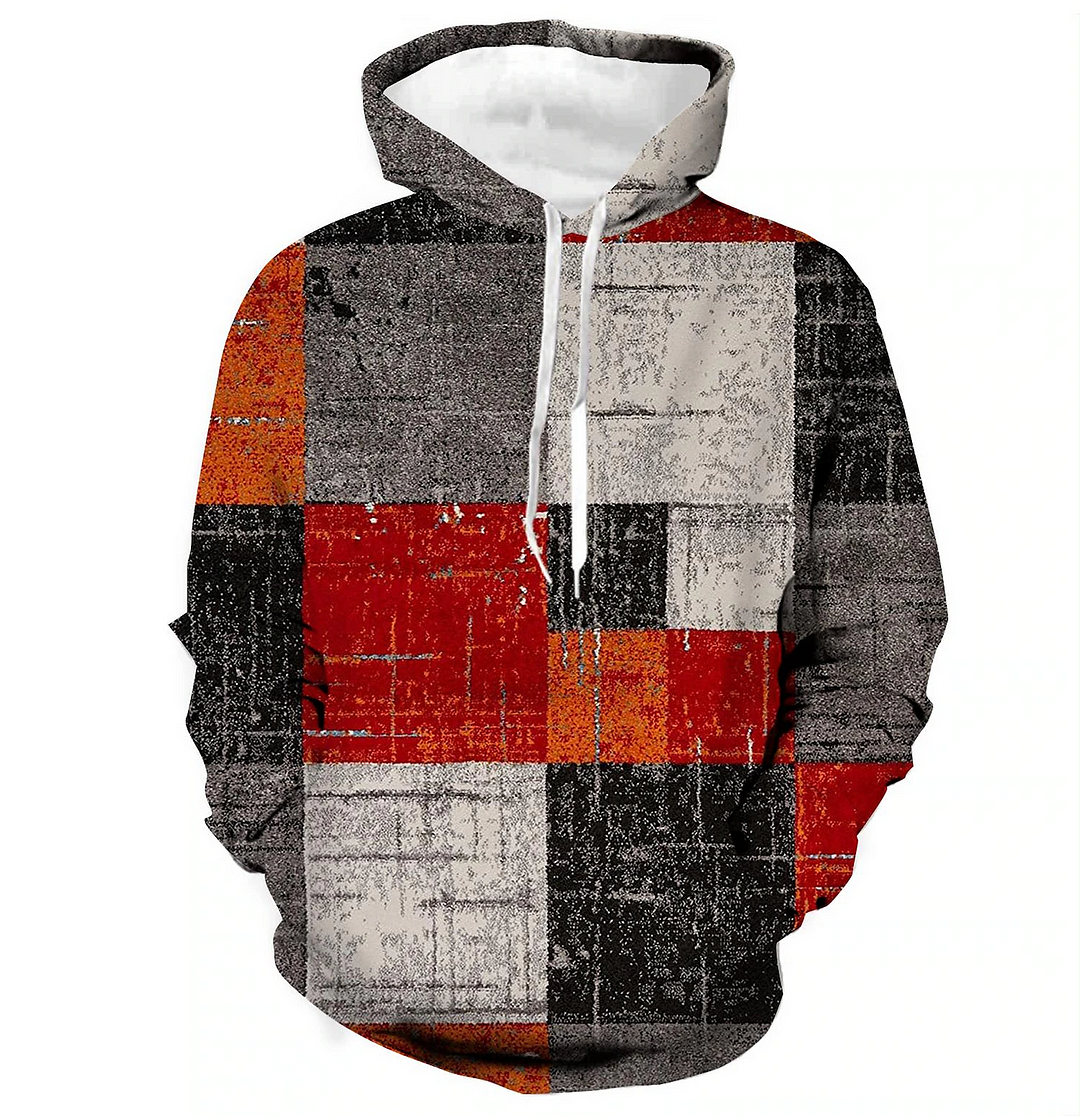 Men's Hoodie Pullover Hoodie Sweatshirt Green Blue Purple Rainbow Orange Hooded Graphic Plaid Color Block Lace up Casual Daily Holiday 3D Print Sportswear Casual Big and Tall Fall