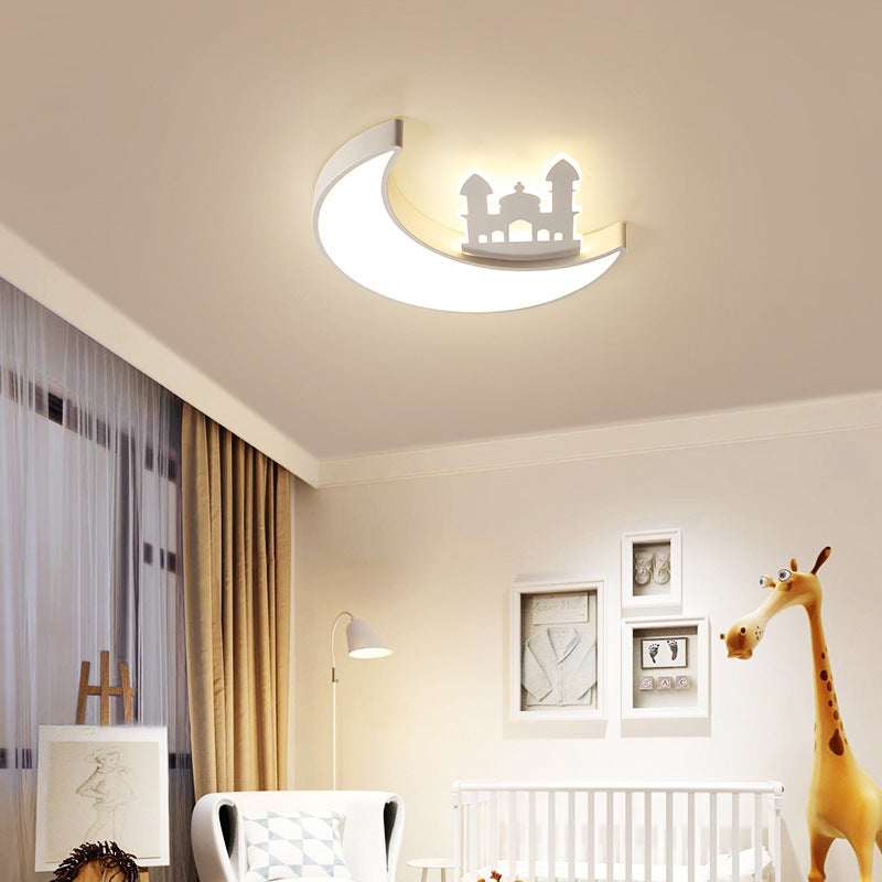 Contemporary Creative Moon Acrylic Hardware LED Kids Flush Mount Ceiling Light For Bedroom