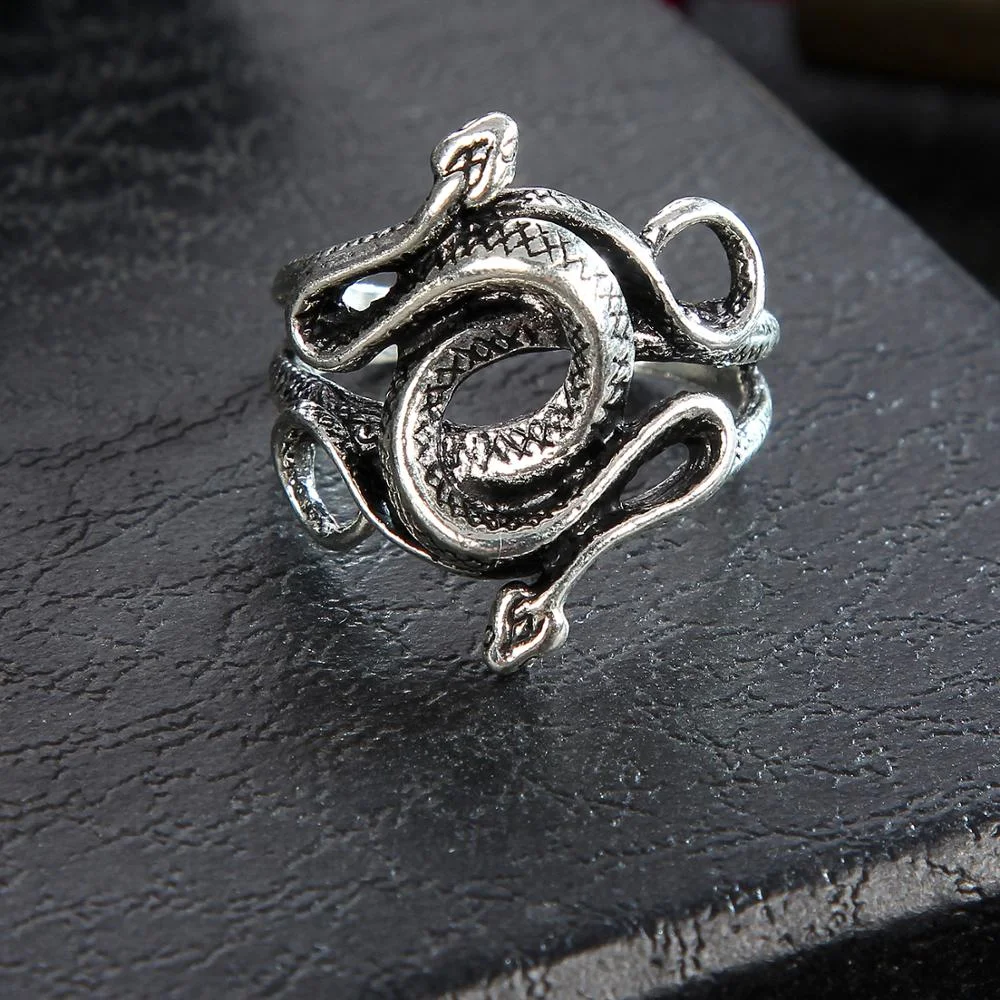 Christmas Gift Gothic Retro Snake Ring for Men Women Exaggerated Antique Siver Color Opening Adjustable Rings Rock Exaggerated Jewelry