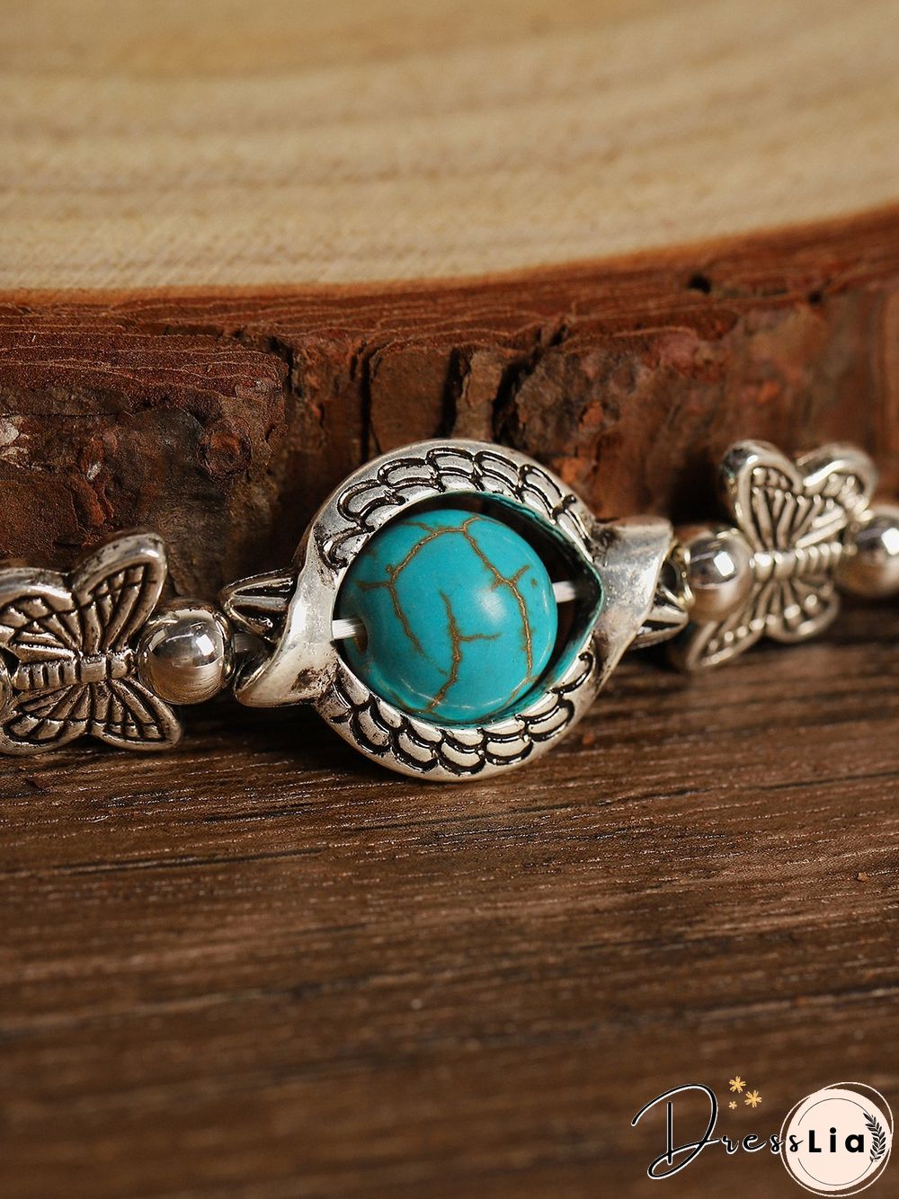 Vintage Alloy Butterfly Turquoise Bracelet