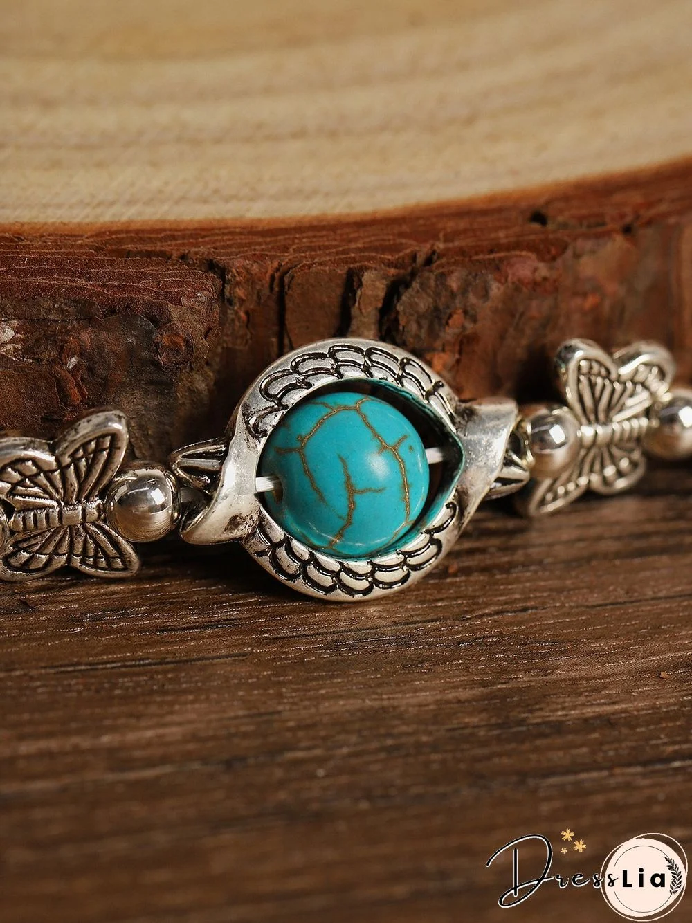Vintage Alloy Butterfly Turquoise Bracelet