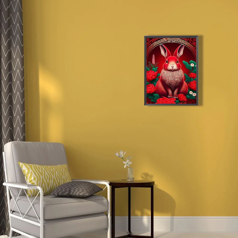 Full Round Diamond Painting 30*40cm - Red Golden Rabbit