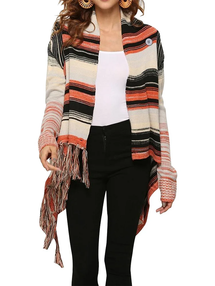 Mayoulove Thick Knitwear Crewneck Long-Sleeve Stripe Knitted Outwear-Mayoulove