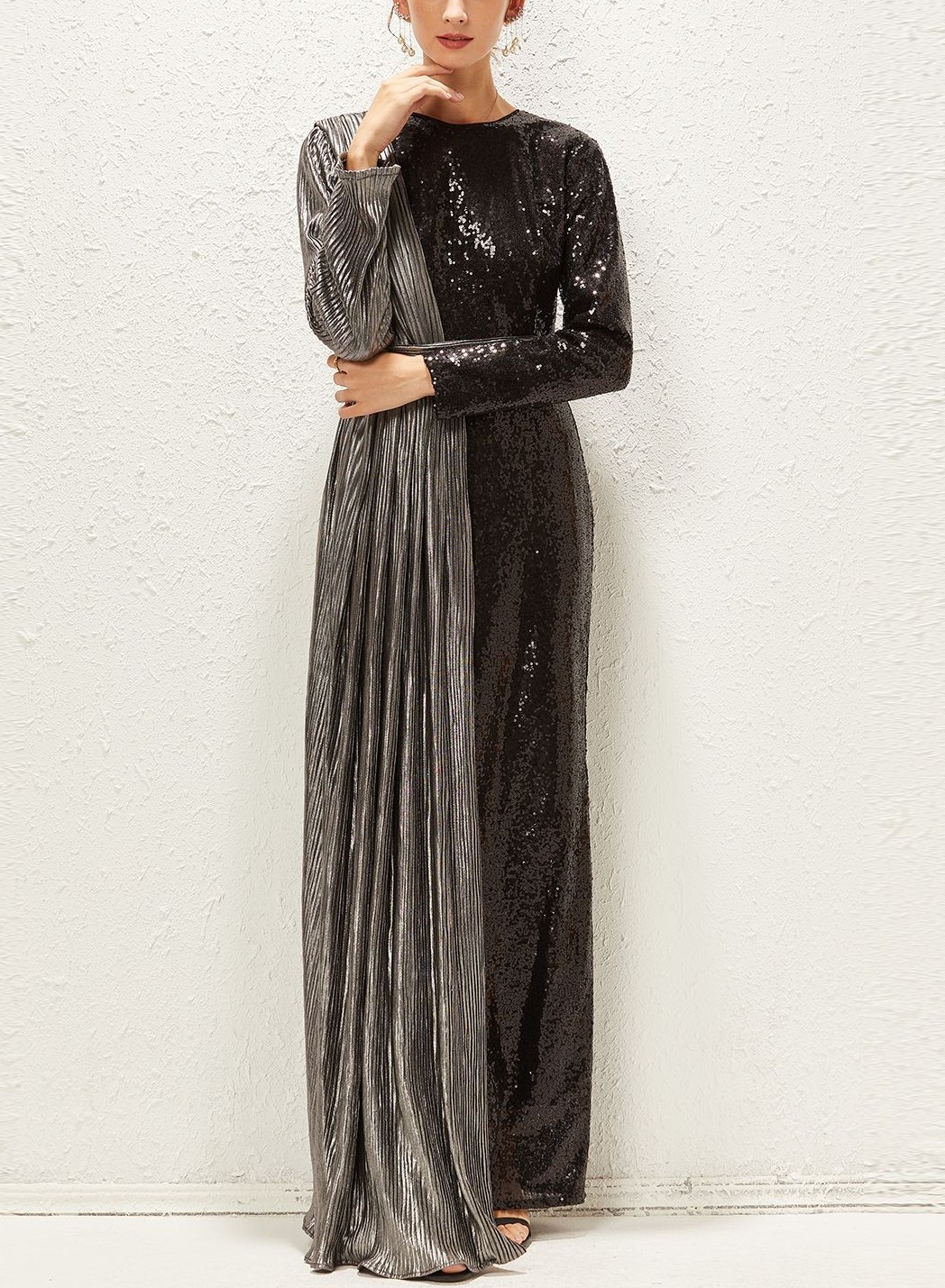 Women with Sequin Color Blocking Elegant Dress | Oxredo Shop Ramadan Sale