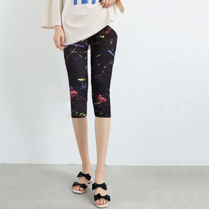 High Waist Floral Printed Fitness Leggings Mid-Calf Elastic Women Capris Push Up Trousers