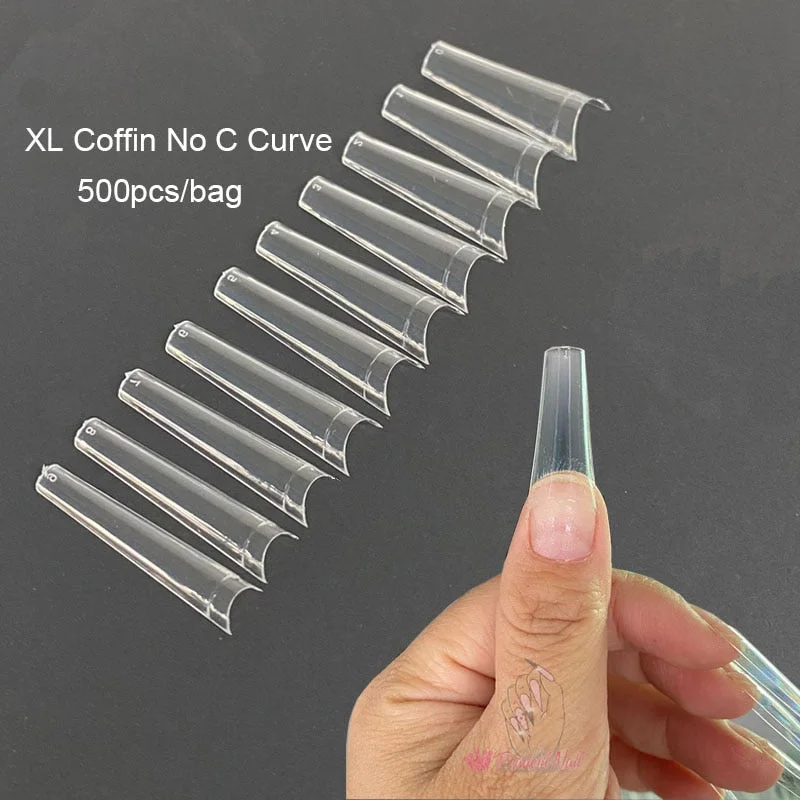 Non C-Curve XXL Long Acrylic Nail Tips Transparent Coffin Straight False Nails Finger Press On Tips UV Gel Extension Manicure-Nail Inspo