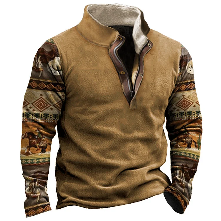 Men's Outdoor Western Denim Fleece Collar Sweatshirt