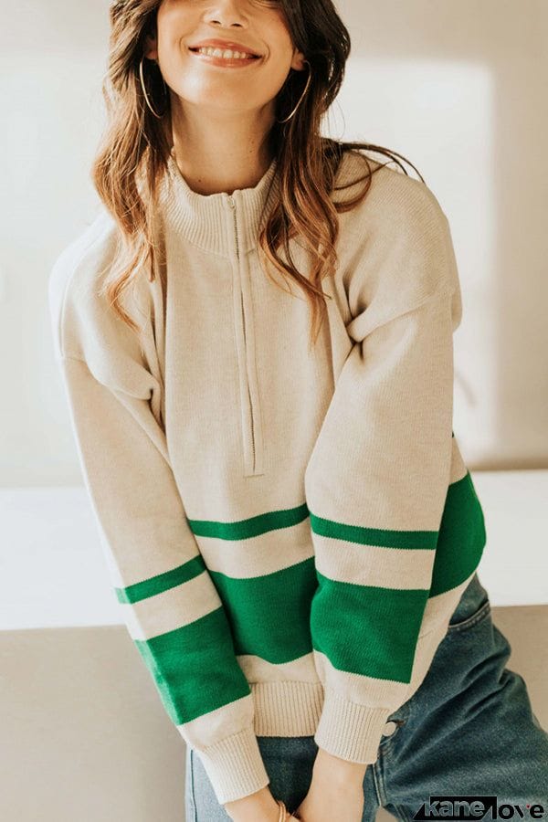 Oversized Stripe Half Zip Sweater