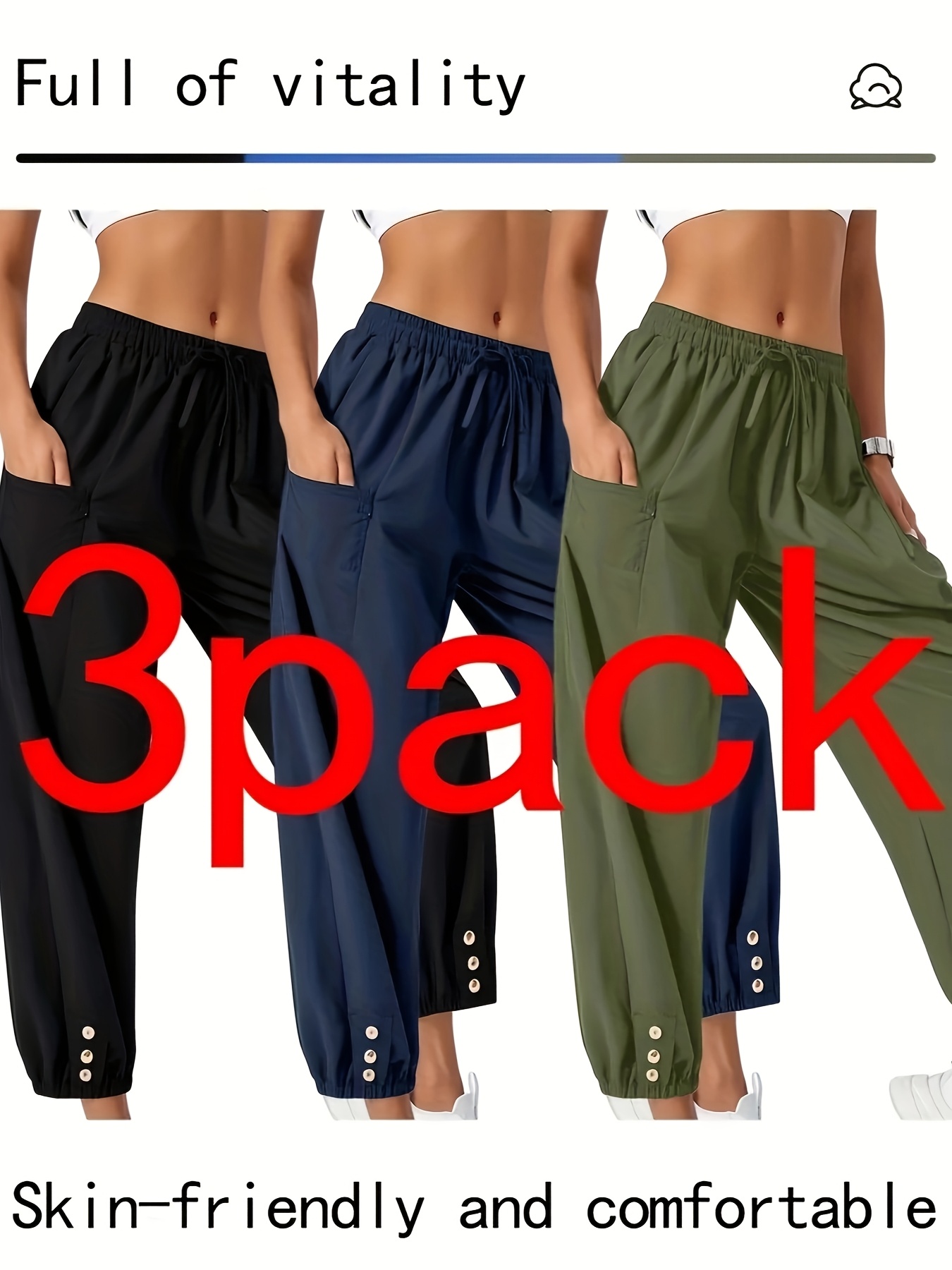 3pcs Loose High Waistband Buckle And Cut Wide Leg Men's And Women's Pants With Pockets, Suitable For Easy Outings. Casual Pants, Elastic Waistband | IFYHOME