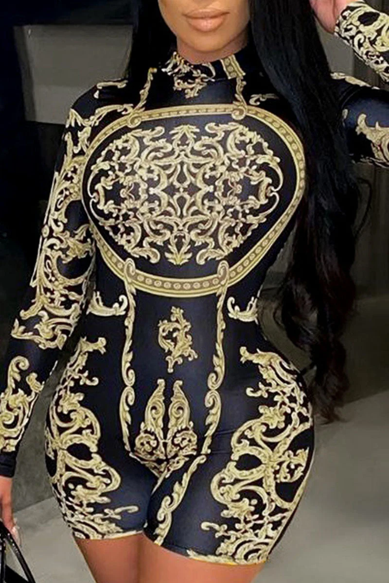 Casual Print Split Joint O Neck Regular Jumpsuits