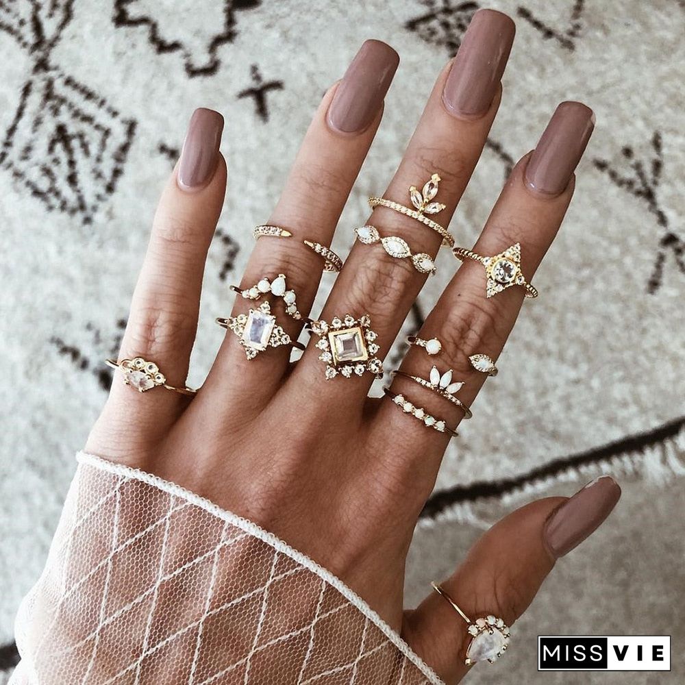 30 Styles Trendy Boho Midi Knuckle Ring Set For Women Crystal Geometric Finger Rings Fashion Bohemian Jewelry