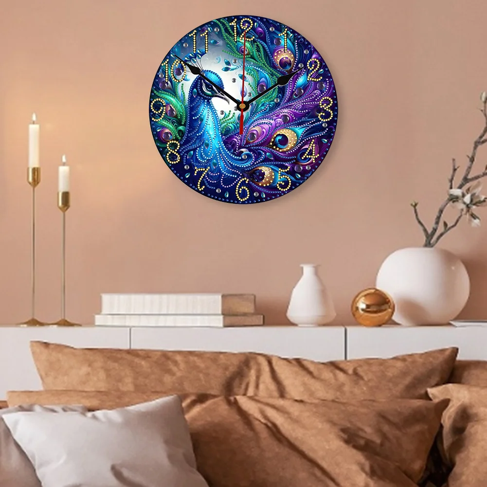5D DIY Peacock Special Shape Diamond Painting Clock Art Craft for Living Room Decor
