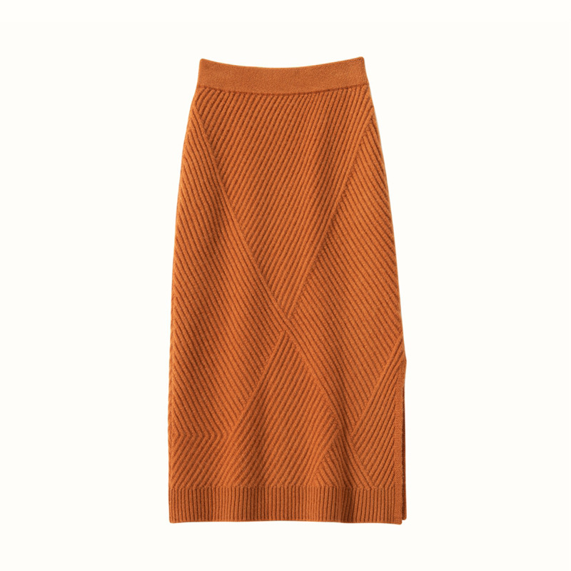 Rib Cashmere Skirt With Slit REAL SILK LIFE