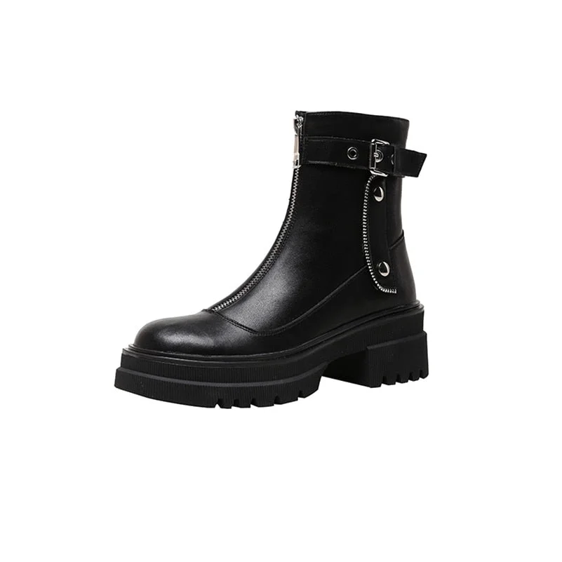 Meotina Genuine Leather Ankle Boots Women Shoes Platform Thick Heel Round Toe Boots High Heel Zipper Ladies Boots Autumn White