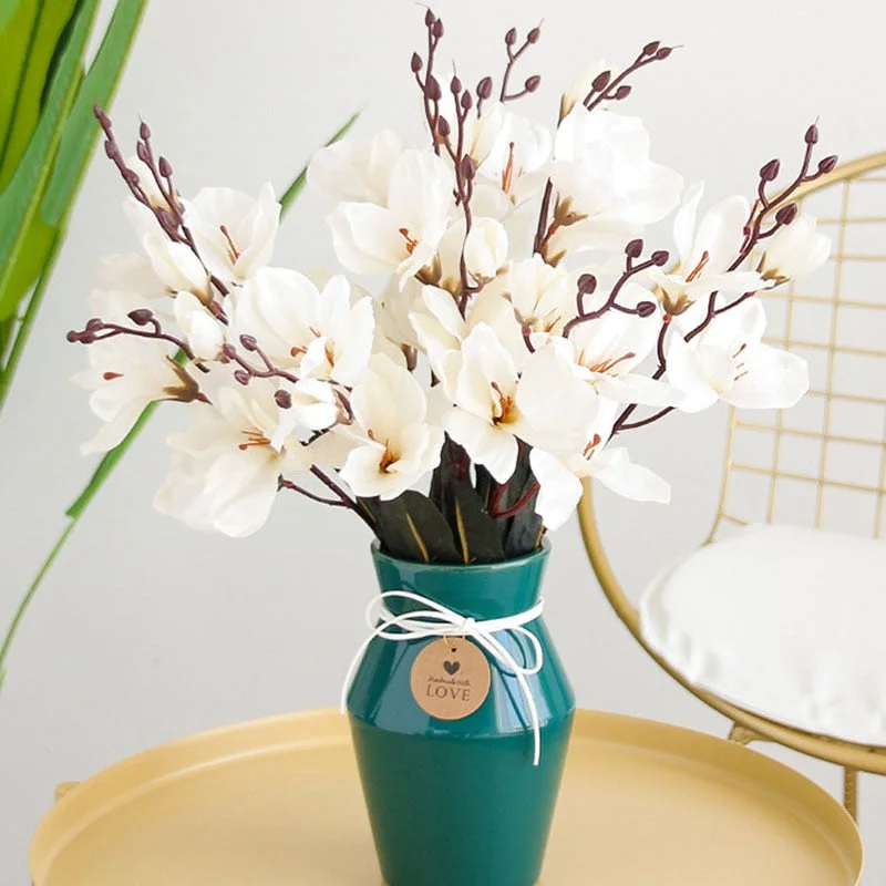 5Forks 20Heads Artificial Silk Flower Bouquet Simulation Magnolia Plant for Home Living Room Decoration Wedding Fake Flowers