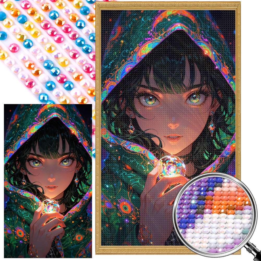 Magic Crystal And Cape Girl 40*70cm(picture) full round drill diamond painting with 3 to 5 colors of AB drills