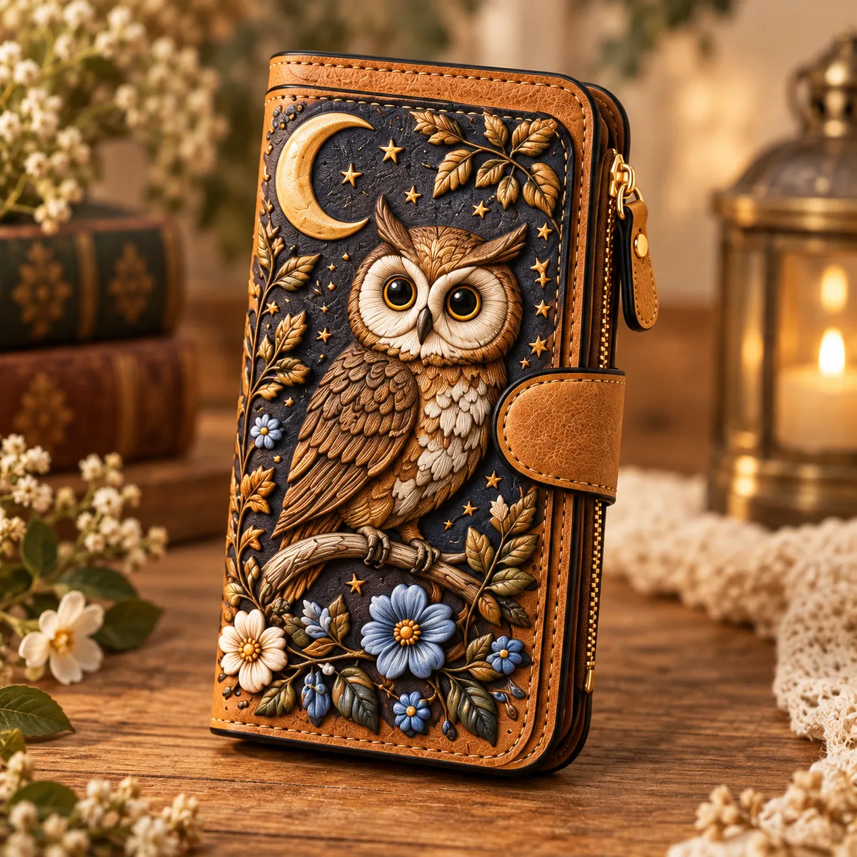 Moonlit Owl embossed art wallet