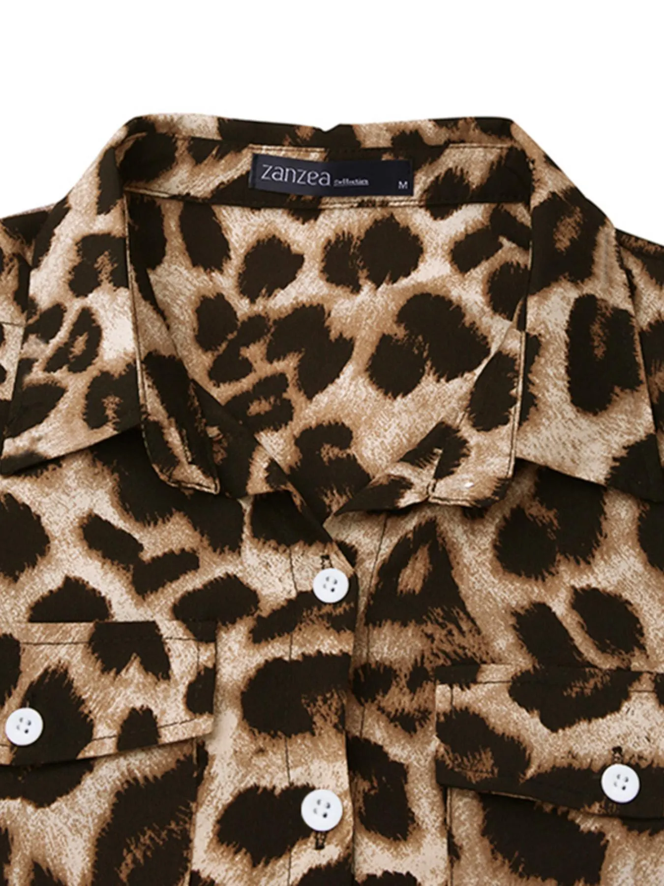 Women's Leopard Print Button Front Flap Pocket Shirt Fabric Dress, Casual Curved Hem Long Sleeve Collared Long Dress for Daily Wear, Ladies' Clothes for All Seasons, Womenswear