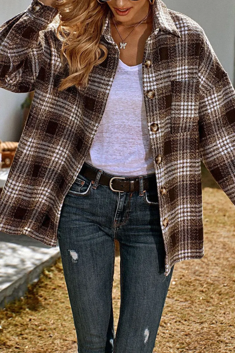 Casual Plaid Print Long Sleeve Coat
