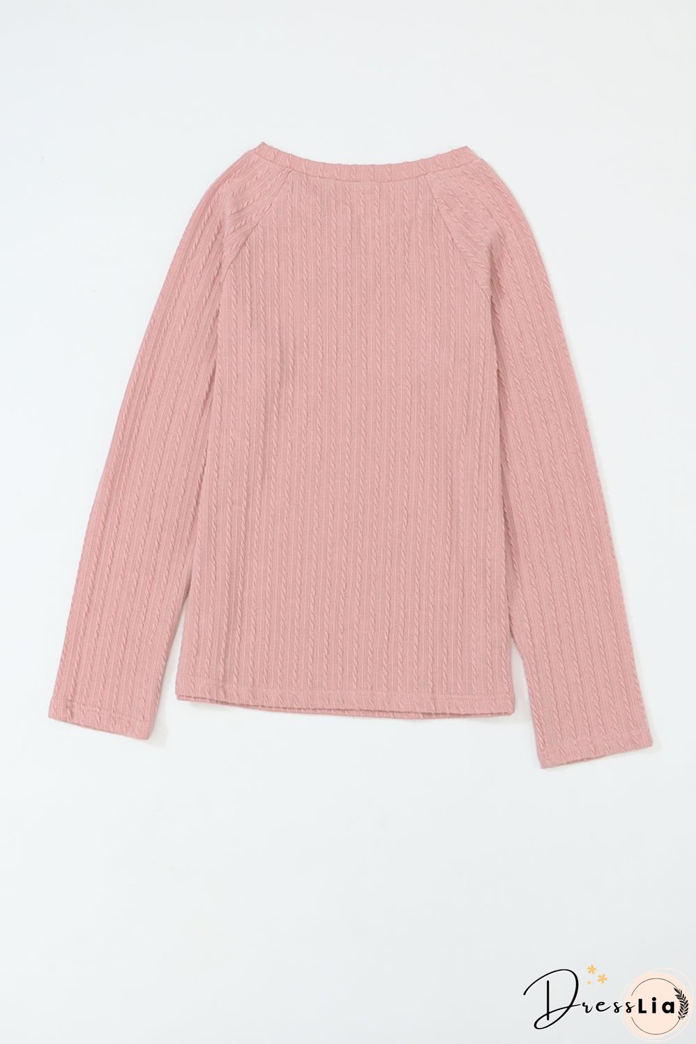 Pink Cozy Ribbed Round Neck Knit Long Sleeve Top