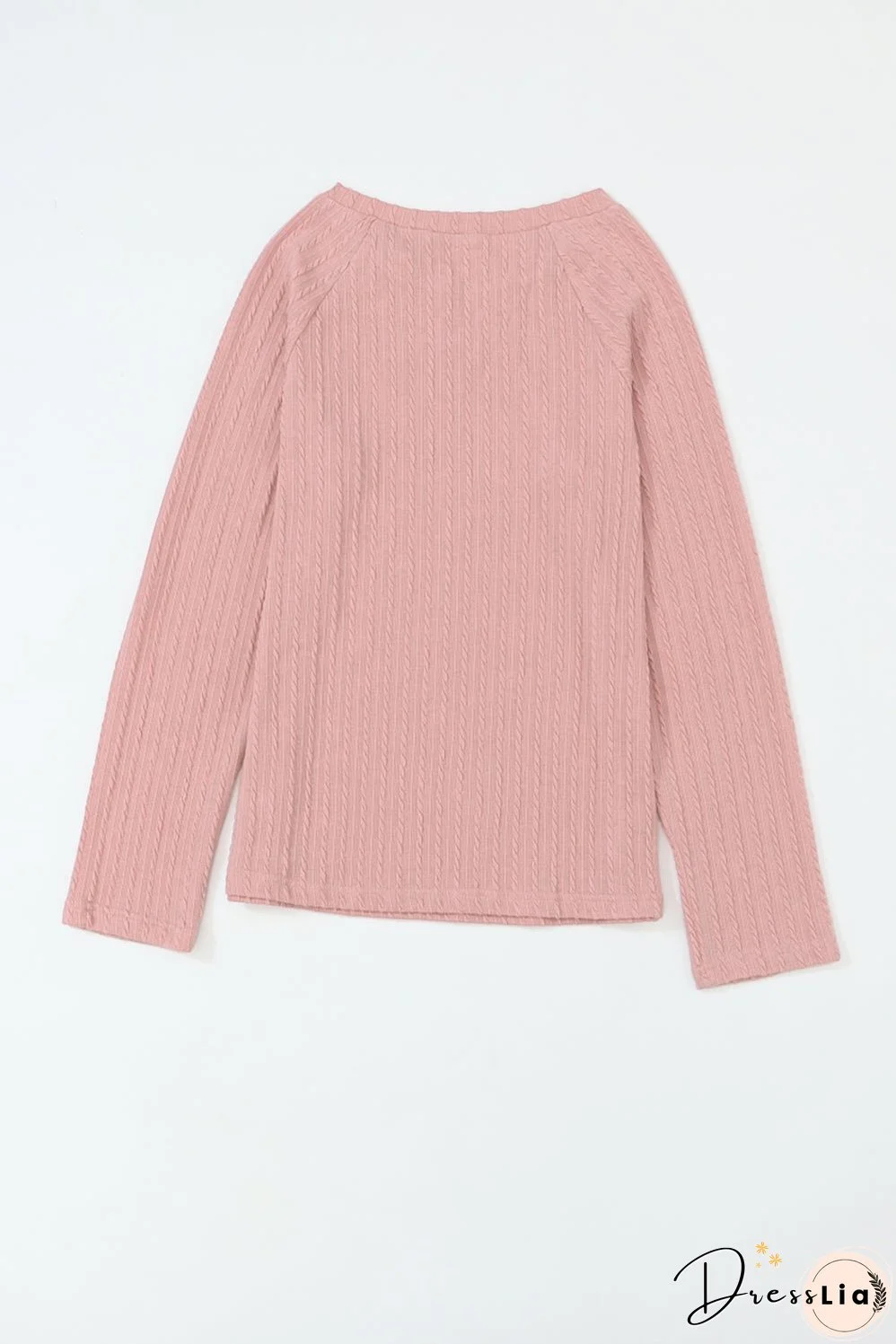 Pink Cozy Ribbed Round Neck Knit Long Sleeve Top