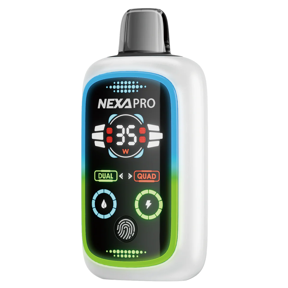 NEXA Pro 30000 puff disposable vape, featuring 35W HD display and DUAL QUAD settings.