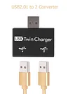 USB2.0 Male to Twin Charger Dual 2 Port USB Splitter Hub Adapter Converter
