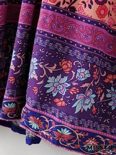 Women s Fashion Polyester Boho Tie Neck Long Sleeve Pleated Day Dress