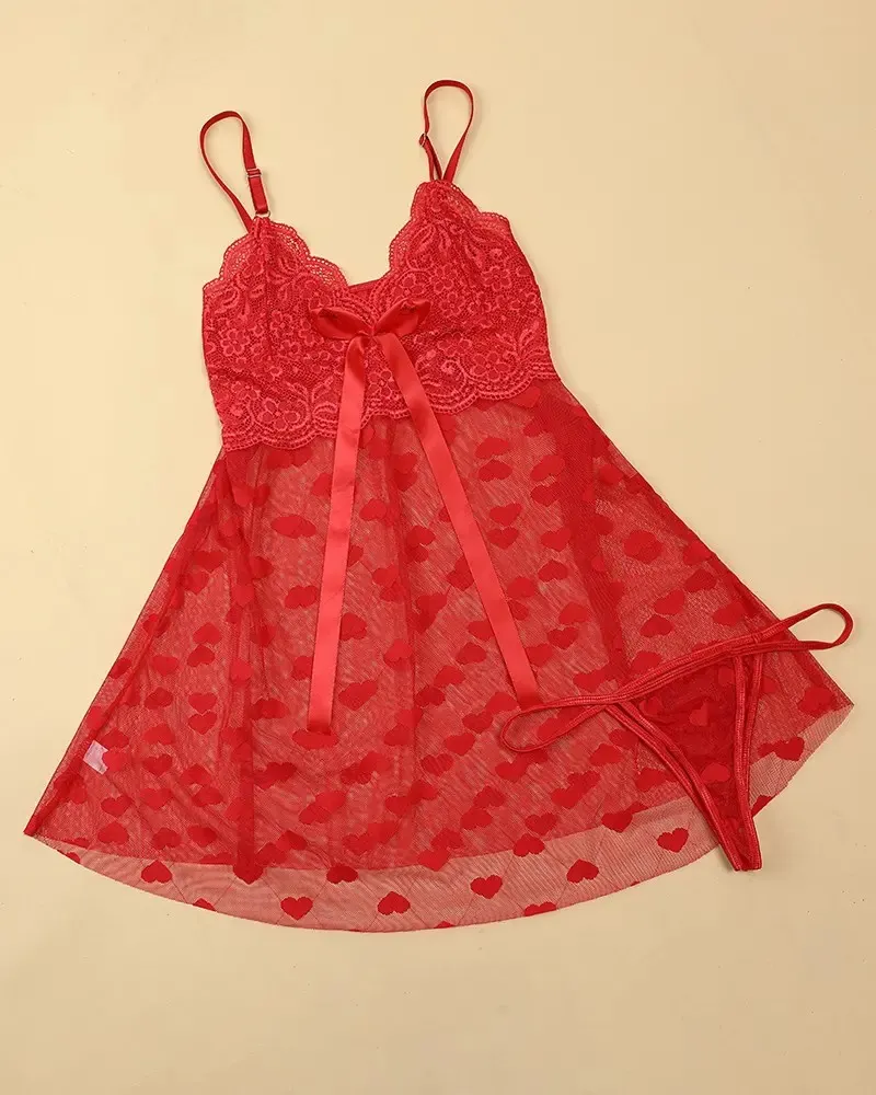 Churchf Sex Lingerie Sexy Women's Net Yarn Sling Love Pajamas Pajamas Suit Seduction
