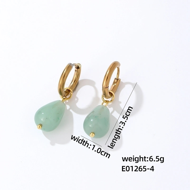 1 Pair Casual Minimalist Water Droplets Plating 304 Stainless Steel Natural Stone K Gold Plated Drop Earrings