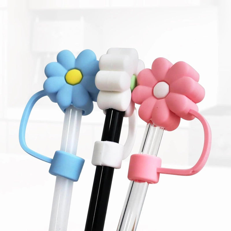 5 Pieces Silicone Straw Cap Flower Cartoon Baiyun Cup Straw Protective Cover Dust Plug 10mm