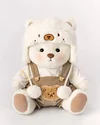 Getahug White Mink Hat Brown Overalls Bear | Handmade Jointed Teddy Bear Gift