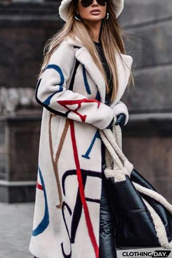 Casual Irregular Printed Lapel Midi Outerwear