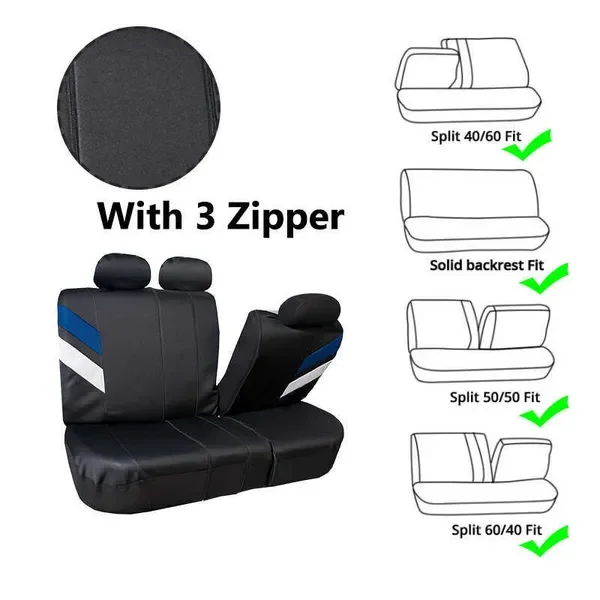 New Upgrade PVC Leather and Breathable Sand Fabric Universal Seat Covers With Three Zipper FIT for most Car SUV Truck