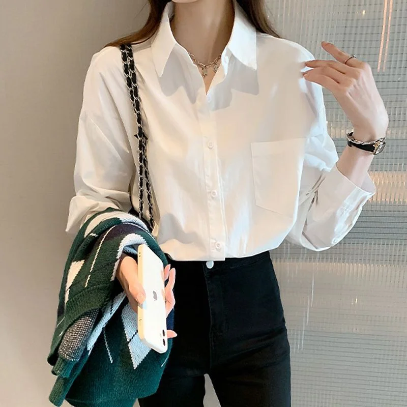 Athvotar Athvotar Temperament White Shirt Female New Design Sense Niche Shirt Casual Bottom Shirt With Long Sleeves Folded Shirt