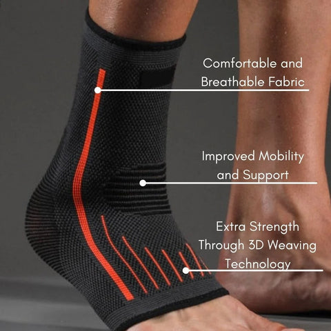 OrthoRelieve's ankle compression sleeve is made of comfortable and breathable fabric, with enhanced strength through 3D weaving technology, and provides improved mobility and support.