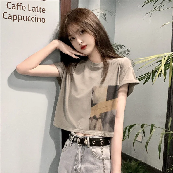 Brownm Brownm Celebrity Short-Sleeved T-Shirt Female Jacket Short Style Student Korean Version Loose 2024 Summer New Heart Machine Crop Ins Tide