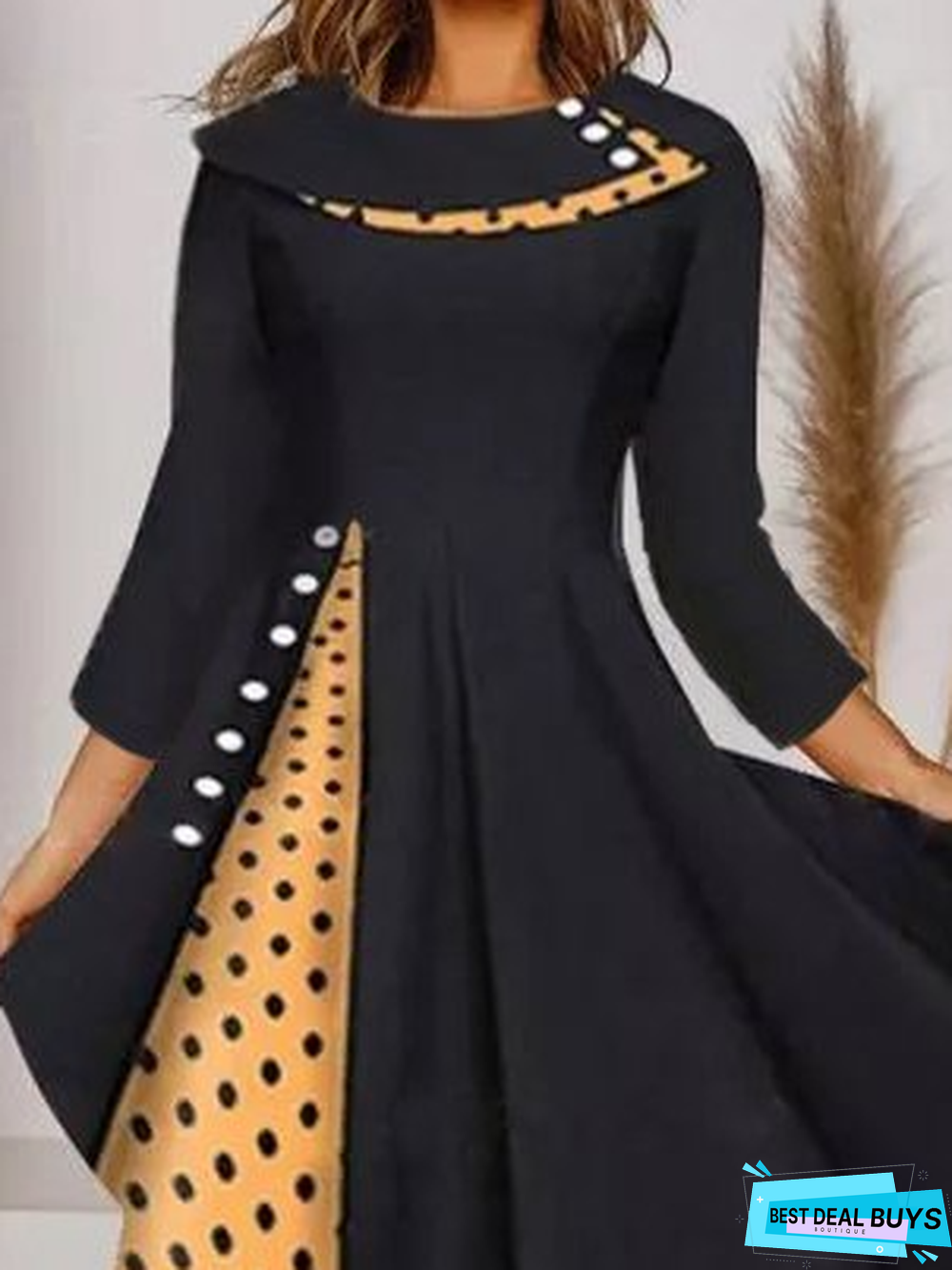 A-Line Casual 3/4 Sleeve Bateau/Boat Neck Knitting Dress