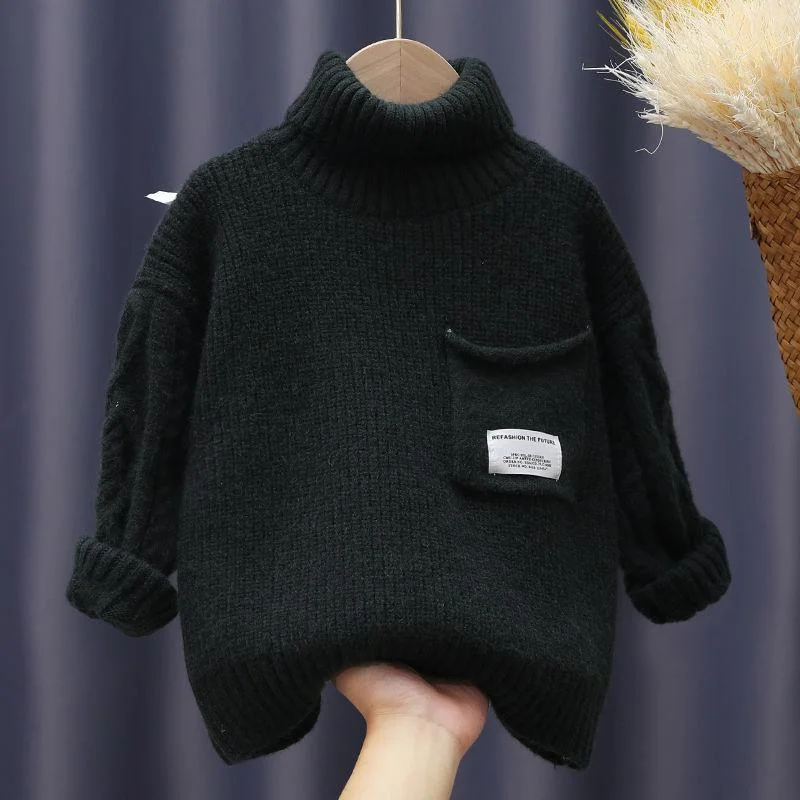 Boys Pullover Autumn Winter Cashmere Thickened Warm Children's Knitted Long Sleeve Sweater Korean Casual Kids Clothes 3-11 Years