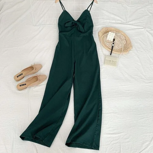 New Summer Fashion All-match V-neck sling Jumpsuits hollow out bandage high waist slim casual wide leg Jumpsuits