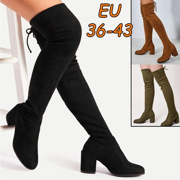 2022 New Autumn Winter Boots Women Thick Heel Plus Size High Heel Stretch Over The Knee Boots Women Black Tall Boots - Life is Beautiful for You - SheChoic
