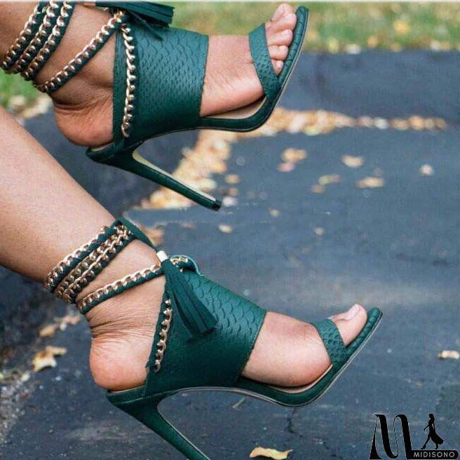 MidiSono - Peep Toe High Heel Lace-up Sandals