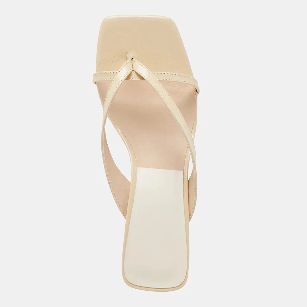 Simple Beige Open Square Toe Spool Heel Flip Flops for Women